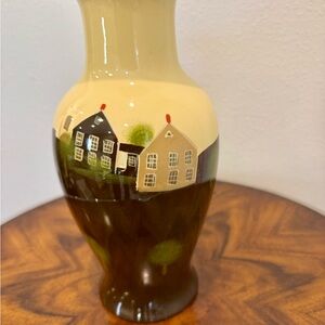 Vintage  Hand-Painted Ceramic Vase with Folk Art Design 12”